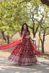 Designer Dyeable Viscose Jacquard Lehenga Choli Set with Sequins Embroidery & Russian Silk Dupatta