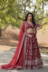 Designer Dyeable Viscose Jacquard Lehenga Choli Set with Sequins Embroidery & Russian Silk Dupatta