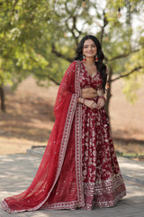 Designer Dyeable Viscose Jacquard Lehenga Choli Set with Sequins Embroidery & Russian Silk Dupatta