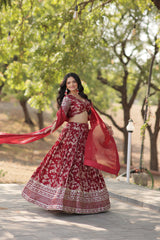 Designer Dyeable Viscose Jacquard Lehenga Choli Set with Sequins Embroidery & Russian Silk Dupatta
