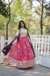 Designer Wine Georgette Lehenga with Heavy Embroidery, Blouse & Dupatta Set