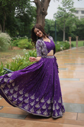Designer Embroidered Georgette Lehenga Set with Sequins and Dupatta