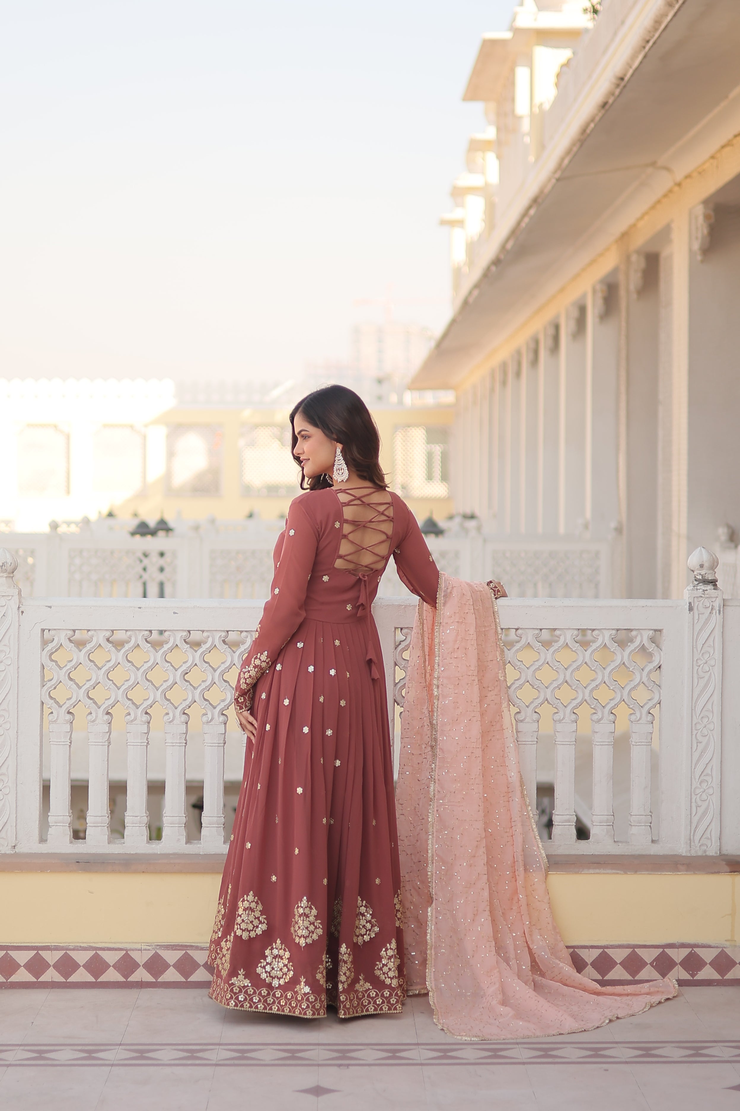 Designer Gown is luxury clothing Considered to be high quality Made by Zari Thread & Sequins Embroidery. This is Made for Desirable Women's who deserve it