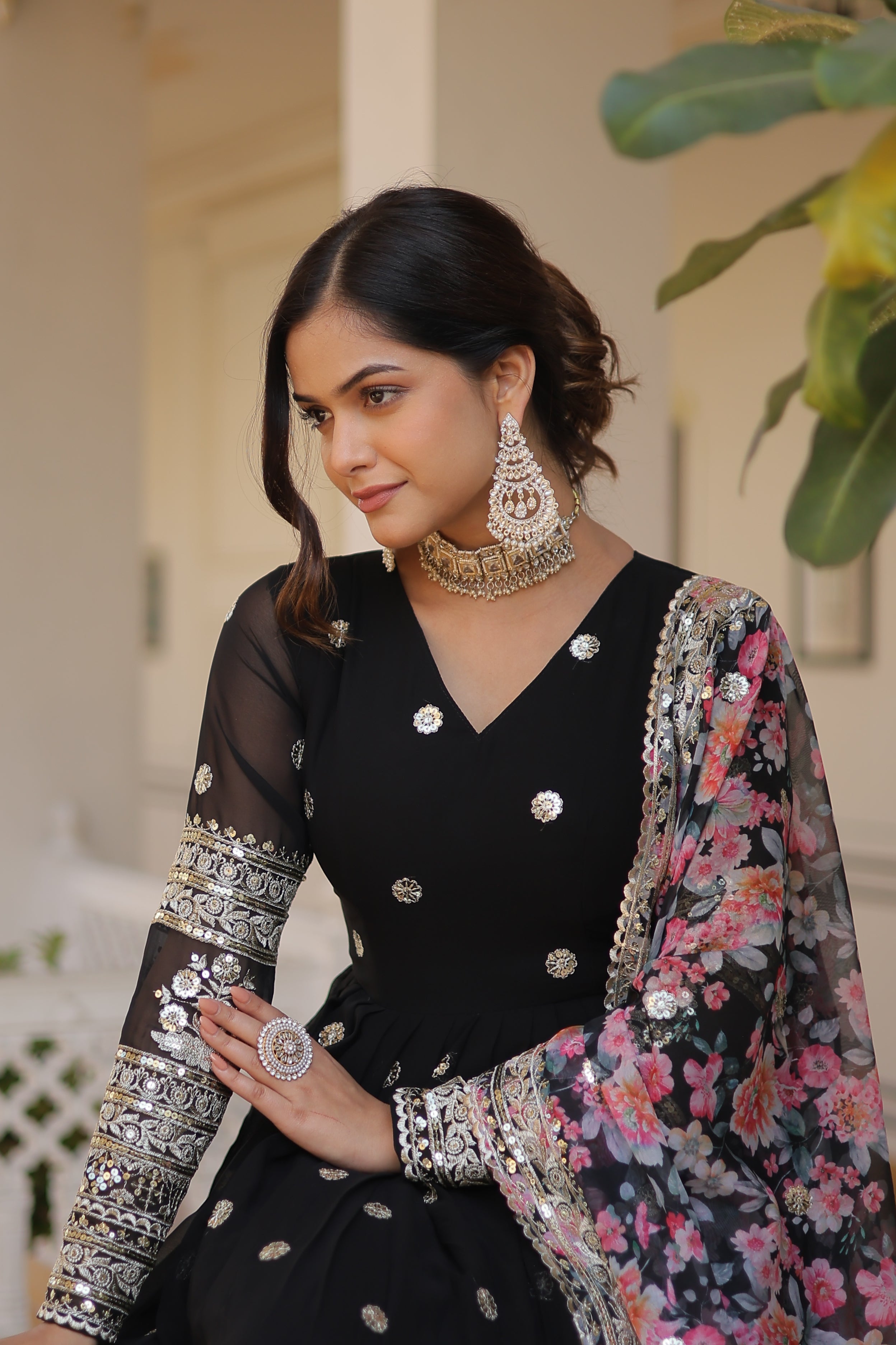 Graceful Faux Georgette Suit with Embroidery Zari & Sequins Work – Partywear Ethnic Outfit