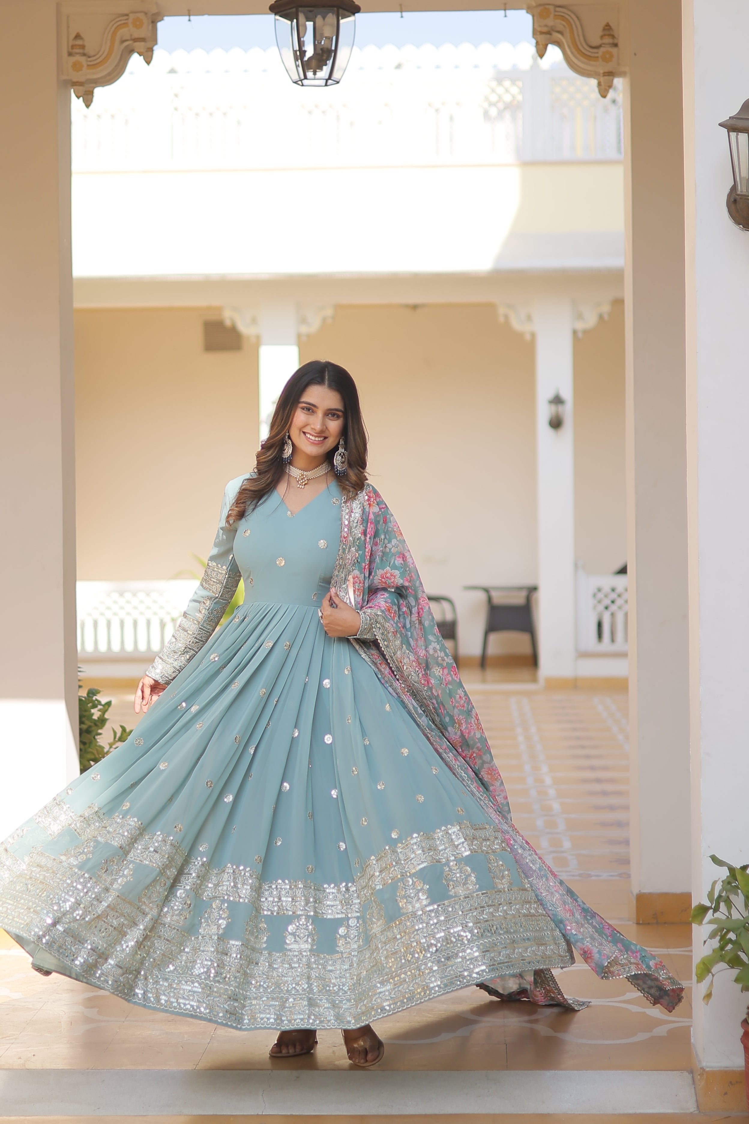 Graceful Faux Georgette Suit with Embroidery Zari & Sequins Work – Partywear Ethnic Outfit
