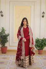 Faux Blooming Fabric Dress with Zari & Sequins Embroidery – Elegant Ethnic Wear for Festive Occasions
