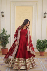 Faux Blooming Fabric Dress with Zari & Sequins Embroidery – Elegant Ethnic Wear for Festive Occasions