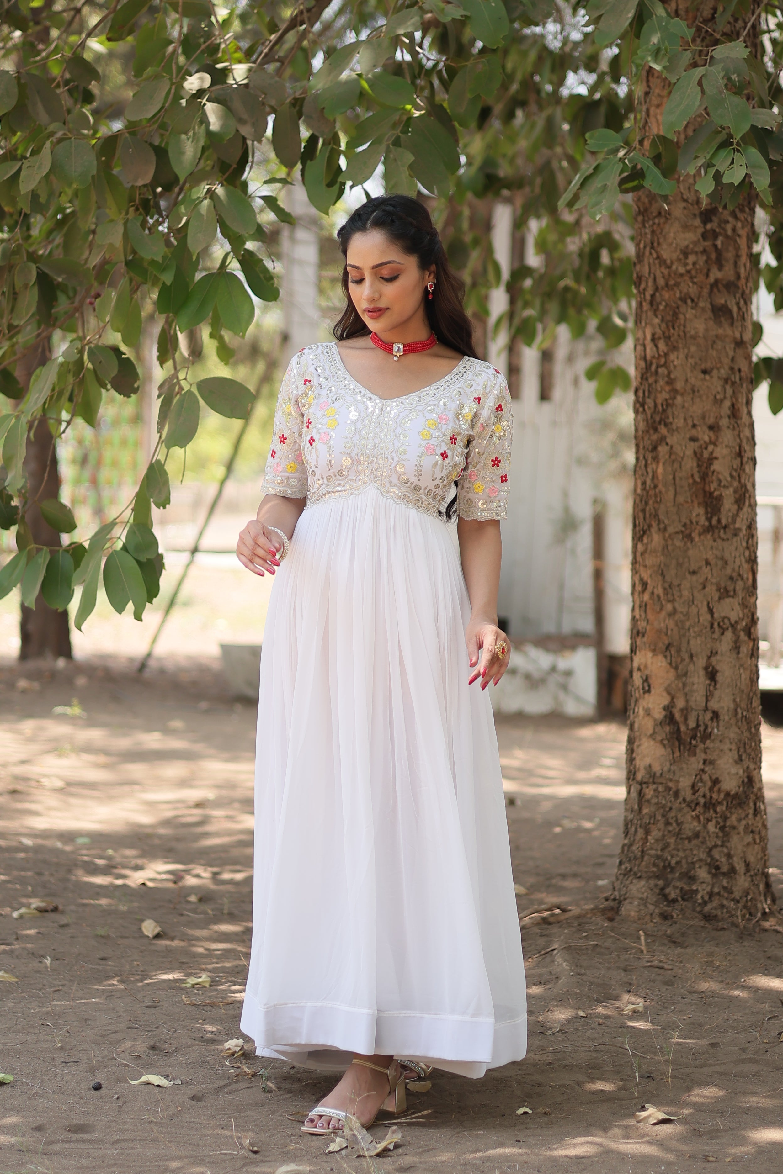 Designer Gown is luxury clothing Considered to be high quality Made by Zari-Thread & Sequins Embroidery