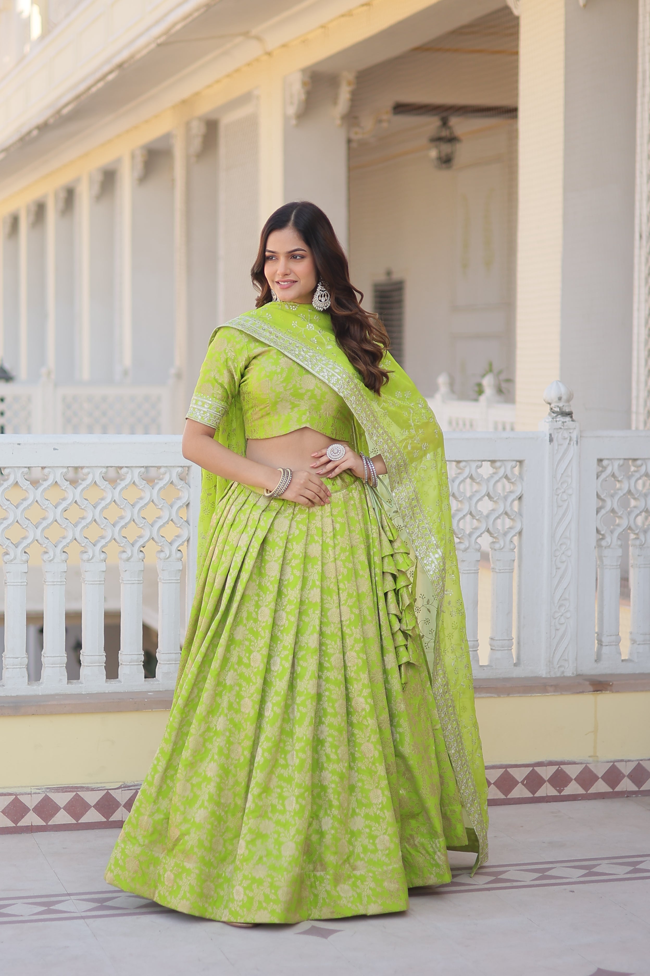 Designer Dyeable Pure Viscose Jacquard fabric Lehenga Choli & Dupatta Set