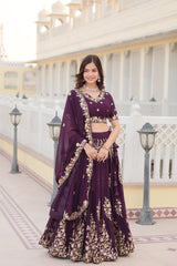 Trending Wine Embroidered Fully Flaired Georgette Lehenga Made with Rich Sequins And Thread Embroidered Work  With Stunning Blouse And Dupatta.