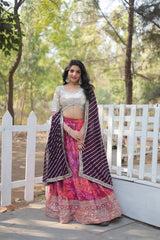Elegant Embroidered Georgette Lehenga Set with Sequins, Blouse & Dupatta