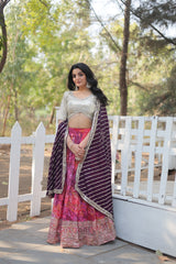 Elegant Embroidered Georgette Lehenga Set with Sequins, Blouse & Dupatta