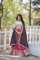 Elegant Embroidered Georgette Lehenga Set with Sequins, Blouse & Dupatta