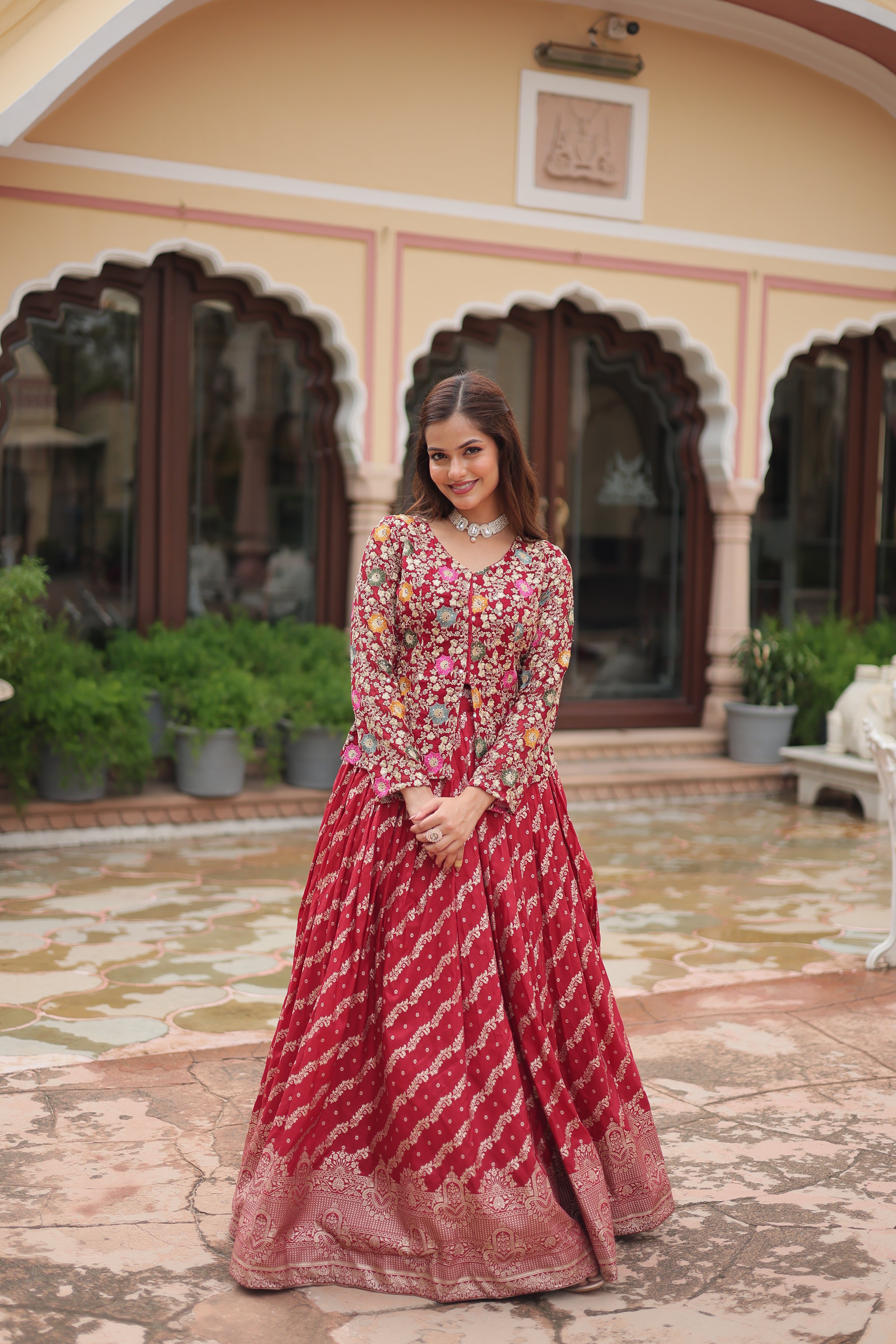 Embroidered Georgette Lehenga with Sequin & Thread Work – Includes Blouse & Dupatta