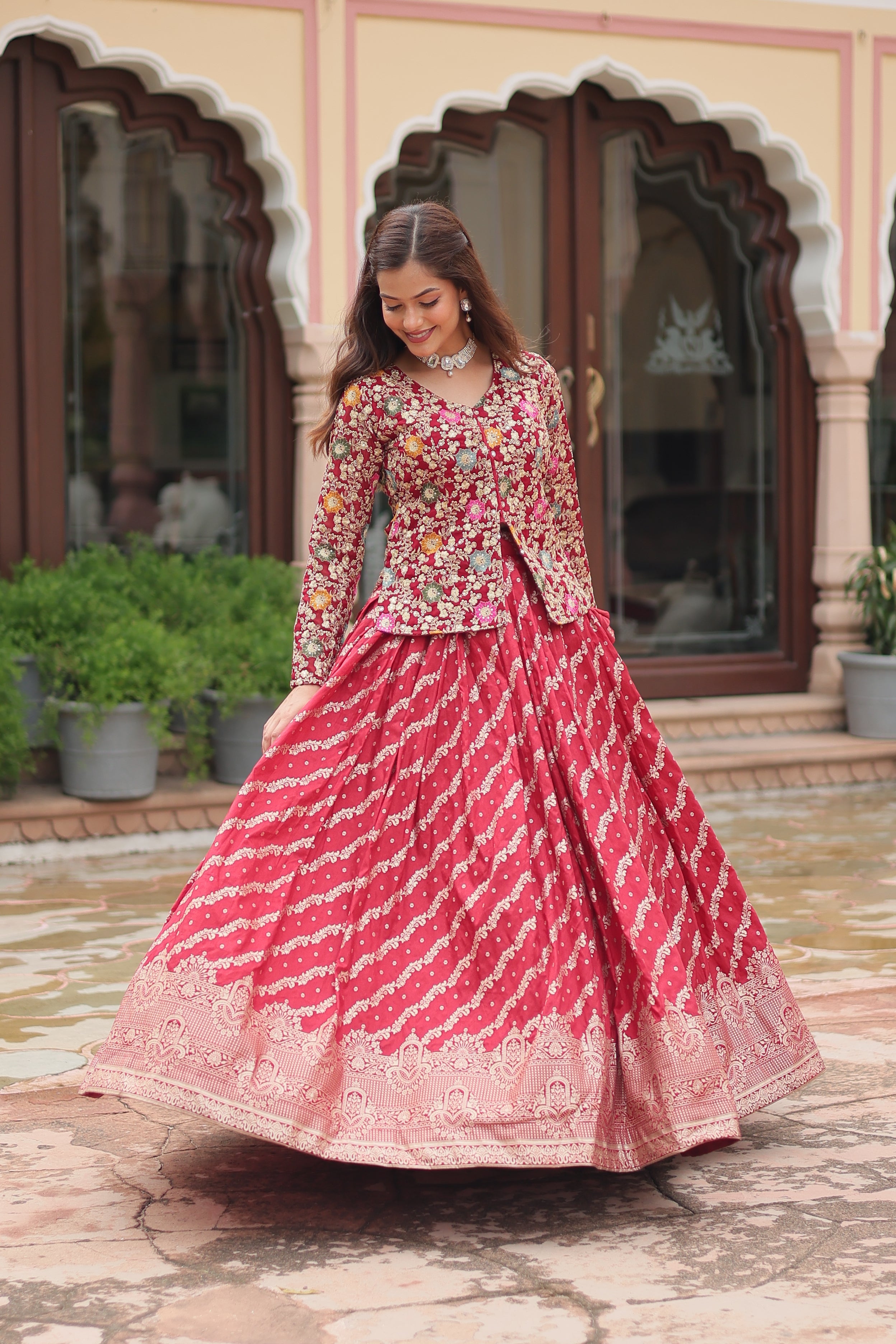 Embroidered Georgette Lehenga with Sequin & Thread Work – Includes Blouse & Dupatta
