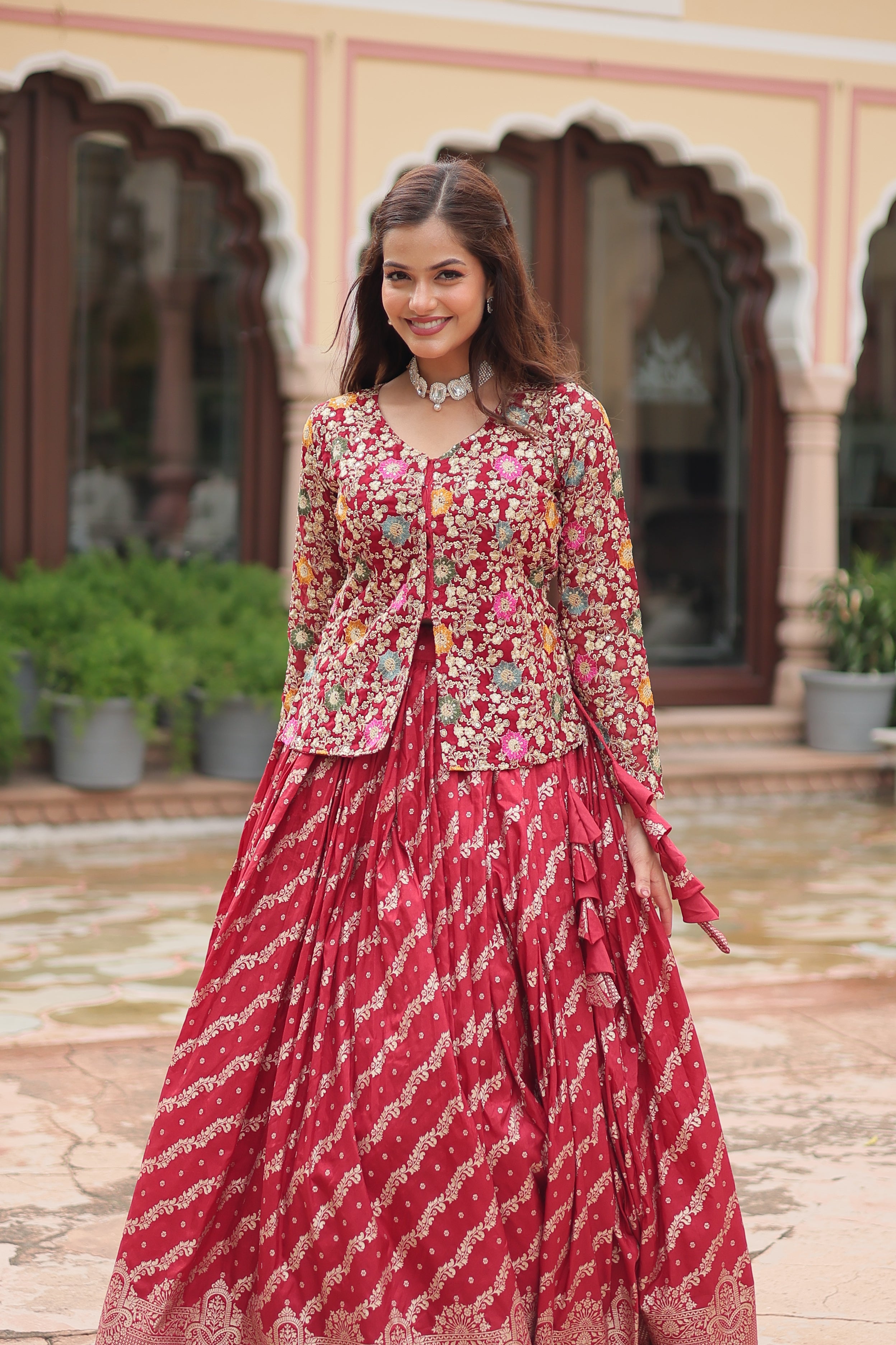 Embroidered Georgette Lehenga with Sequin & Thread Work – Includes Blouse & Dupatta