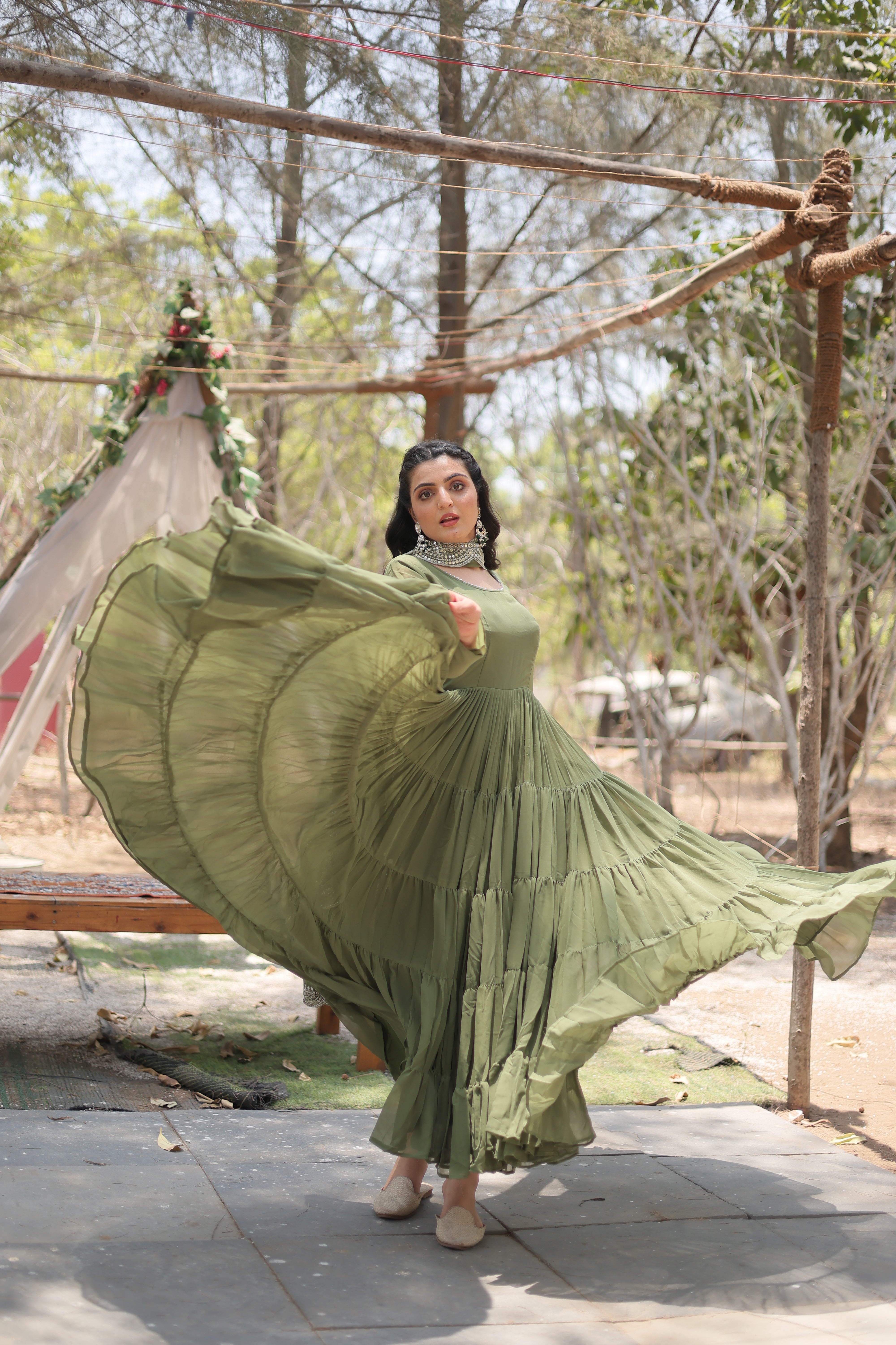 Desirable Women's Fully Flaired Gown Made With Faux Georgette Fabrics and Designer Embroidered Dupatta