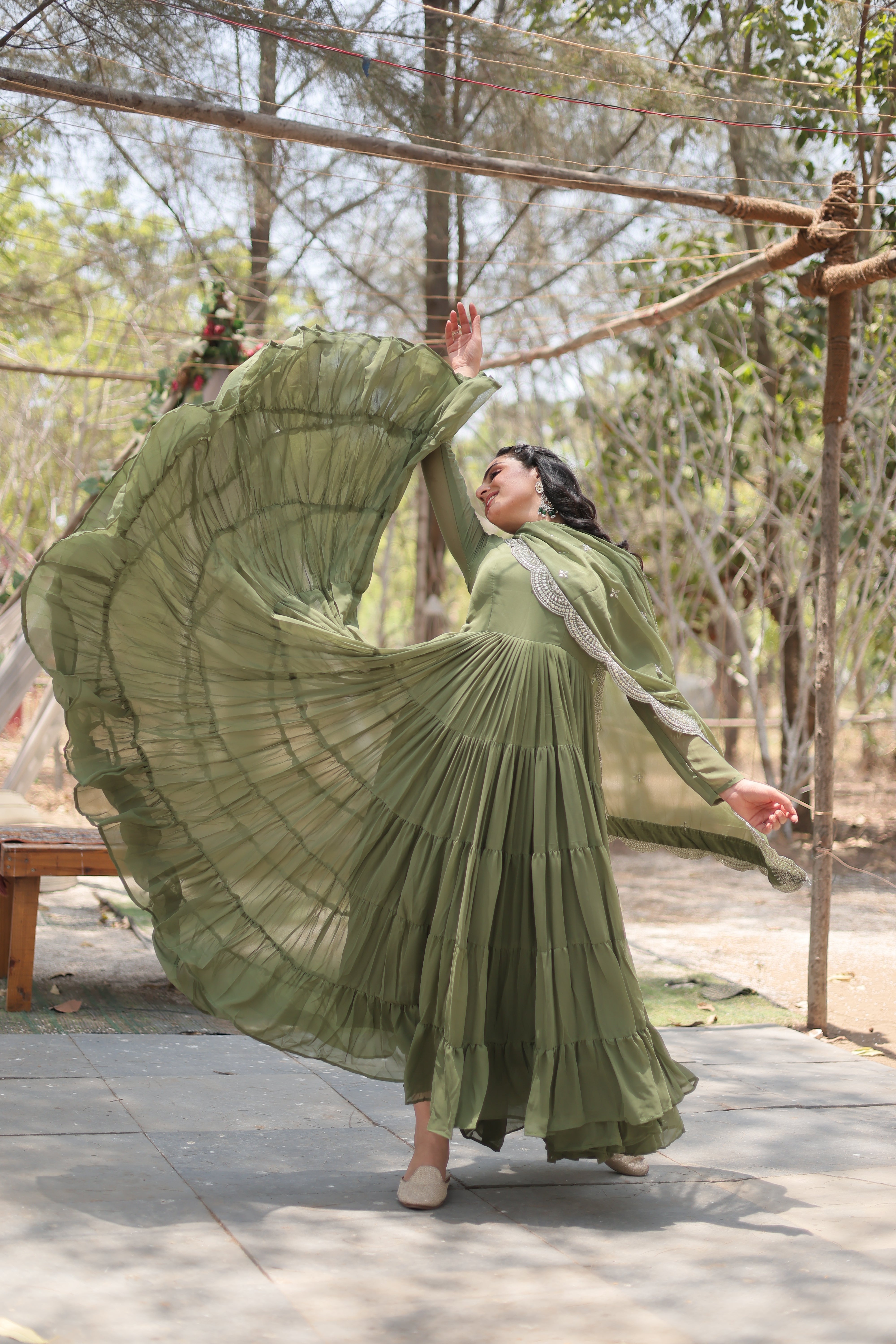 Desirable Women's Fully Flaired Gown Made With Faux Georgette Fabrics and Designer Embroidered Dupatta