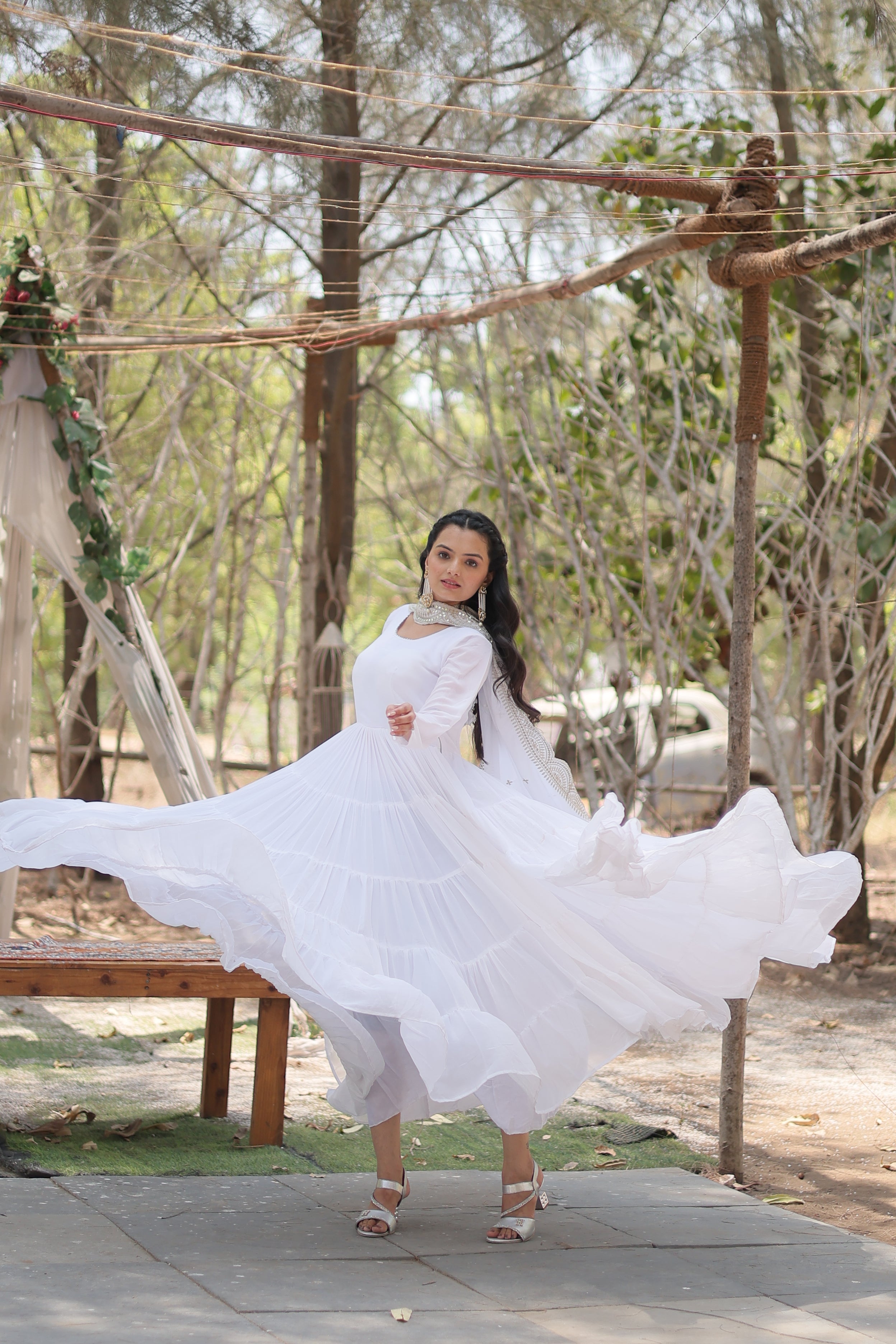 Desirable Women's Fully Flaired Gown Made With Faux Georgette Fabrics and Designer Embroidered Dupatta