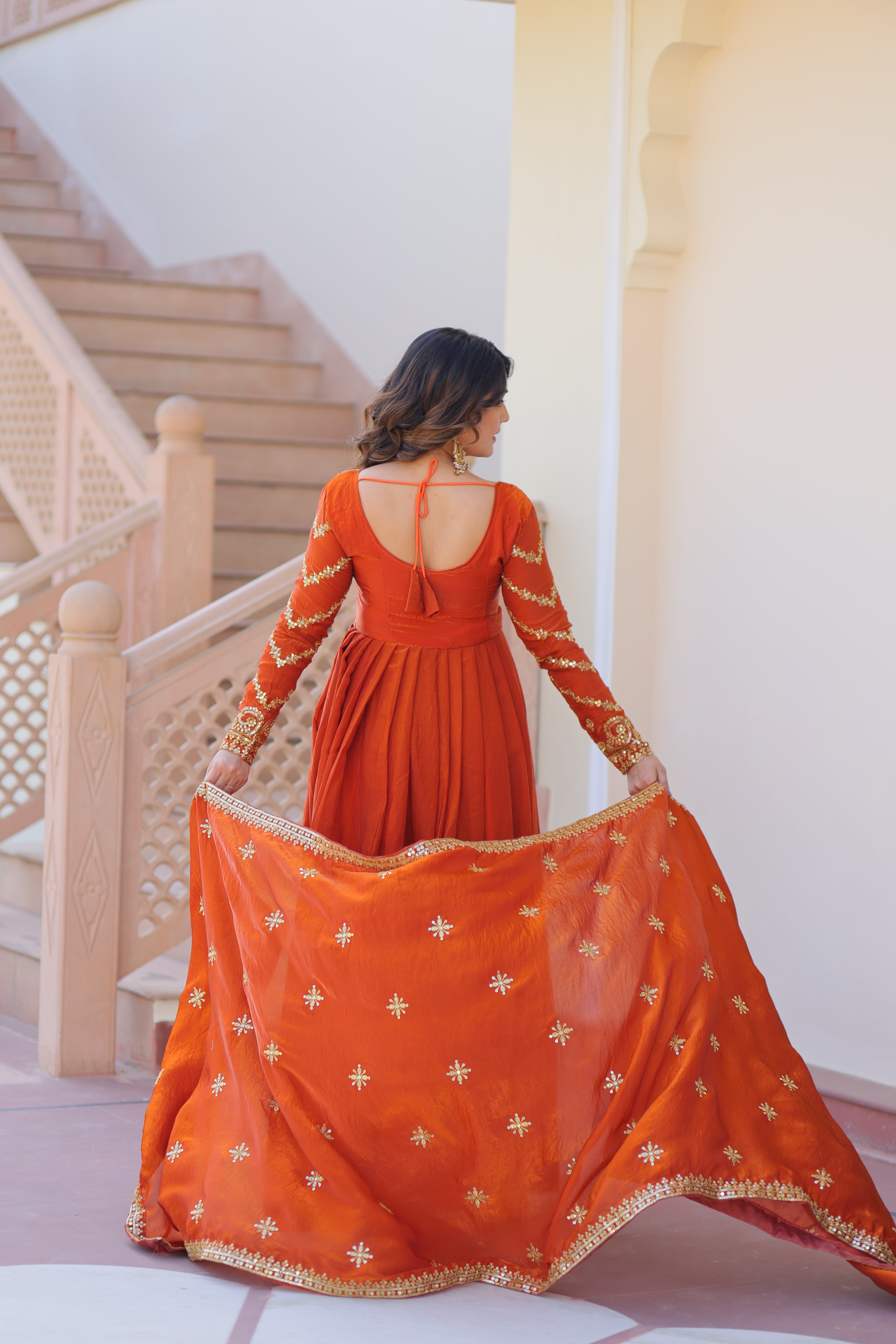 💗 Fendy Fabric gown with Sequins-Multi Embroidered Work Dupatta, it Designed to Smoothly Fitted all body types, gowns for women combine the best parts of  Indian Ethnic & Party wear into  stunning ensemble. 💝🤳 GOWN-DUPATTA COLLECTIONS 2025💃