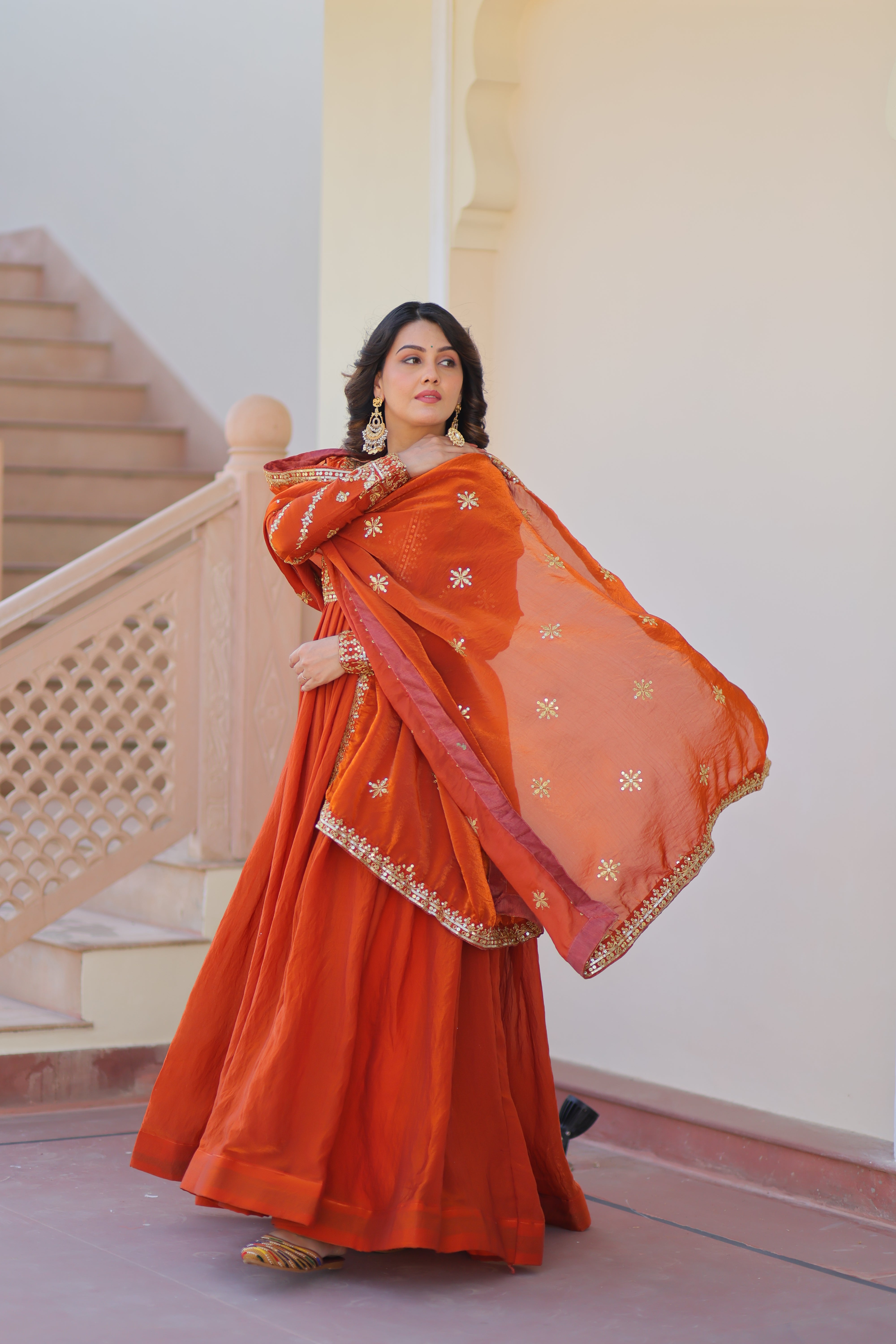 💗 Fendy Fabric gown with Sequins-Multi Embroidered Work Dupatta, it Designed to Smoothly Fitted all body types, gowns for women combine the best parts of  Indian Ethnic & Party wear into  stunning ensemble. 💝🤳 GOWN-DUPATTA COLLECTIONS 2025💃