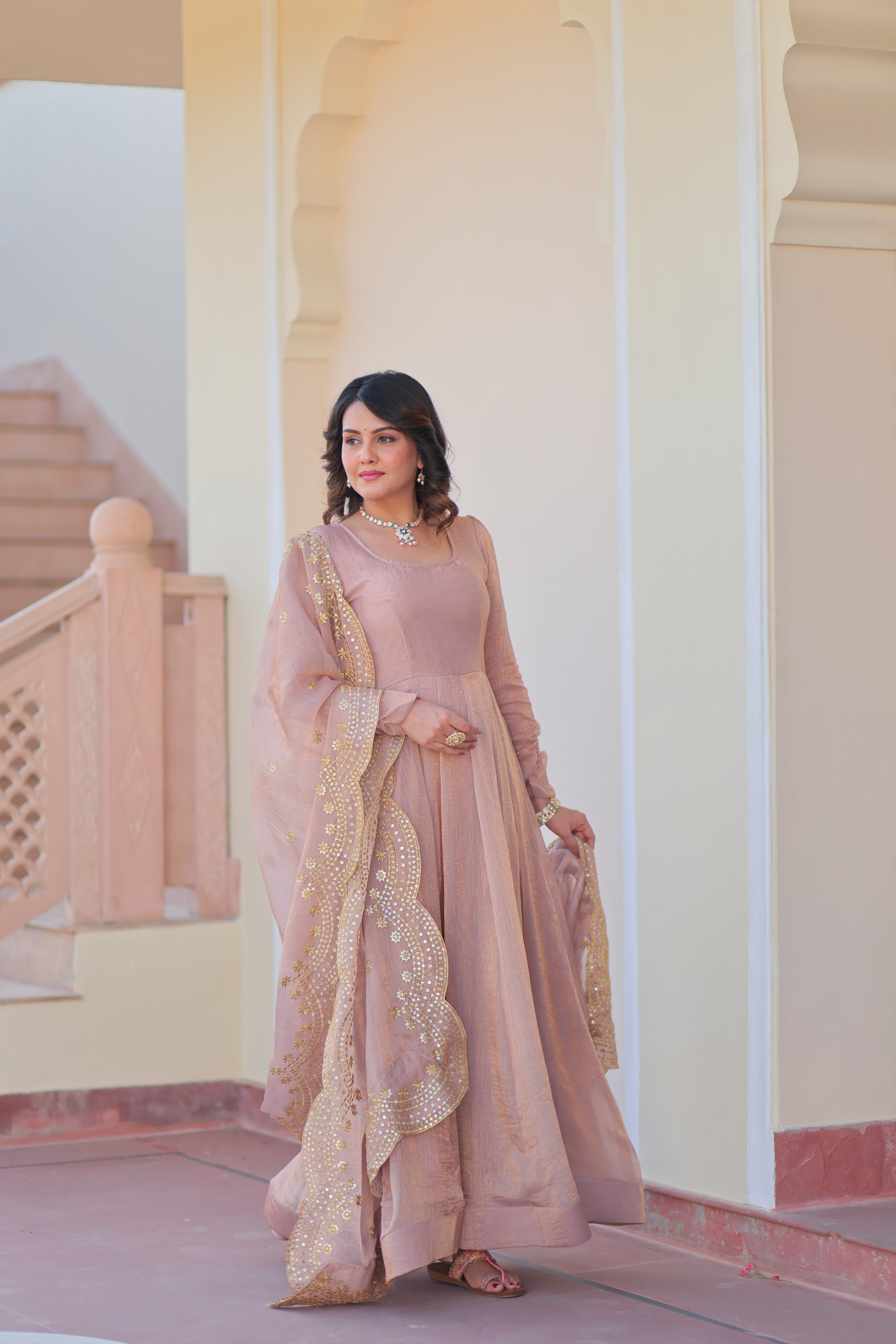 🤳🏻 PREMIUM READYMADE GOWN-DUPATTA COLLECTIONS 2025 💃🏻  💗 Fendy Chiffon gown with Sequins-Multi Embroidered Work Dupatta, it Designed to flatter all body types, gowns for women combine the best parts of western and Indian wear into one stunning ensemble. 💝