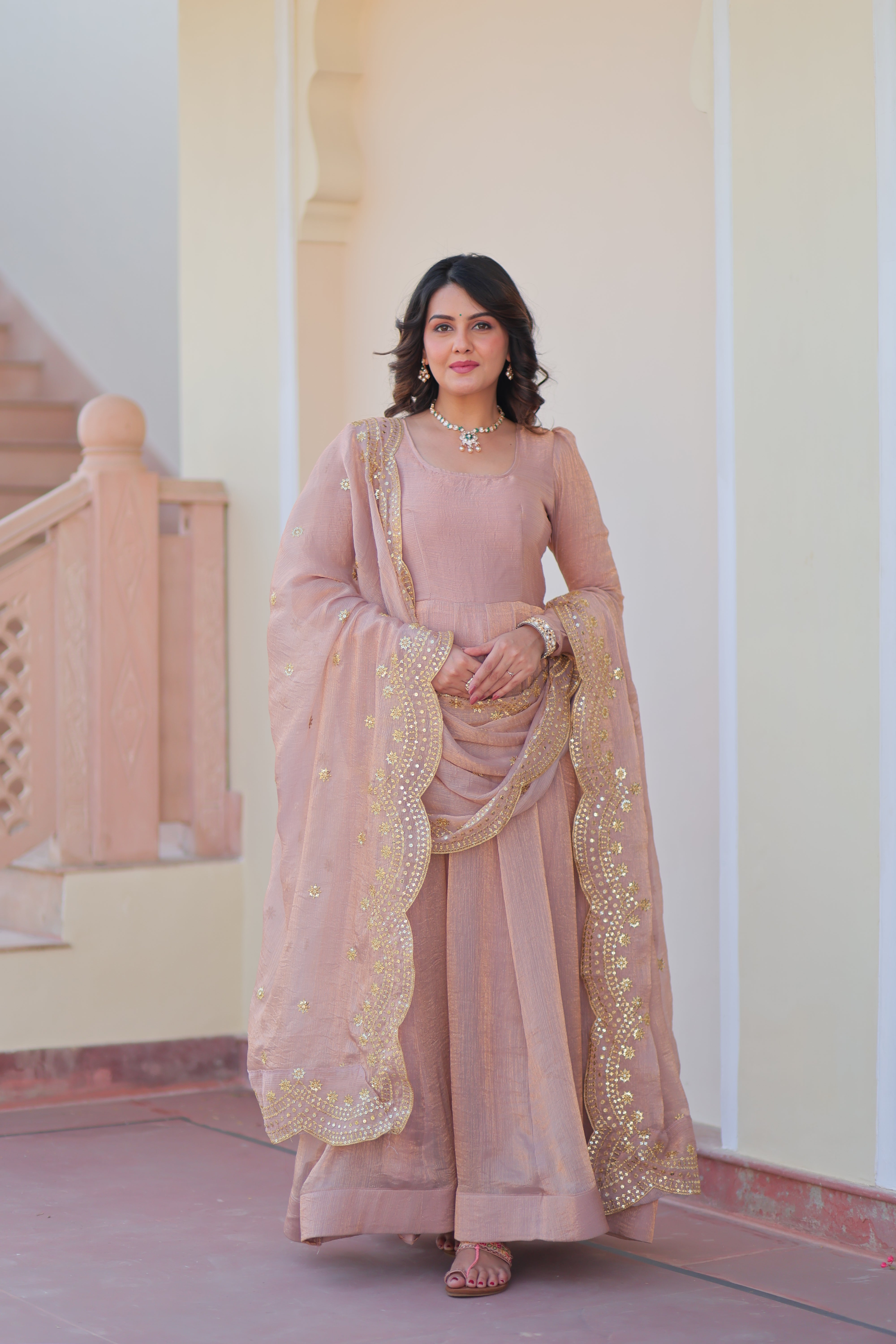 🤳🏻 PREMIUM READYMADE GOWN-DUPATTA COLLECTIONS 2025 💃🏻  💗 Fendy Chiffon gown with Sequins-Multi Embroidered Work Dupatta, it Designed to flatter all body types, gowns for women combine the best parts of western and Indian wear into one stunning ensemble. 💝