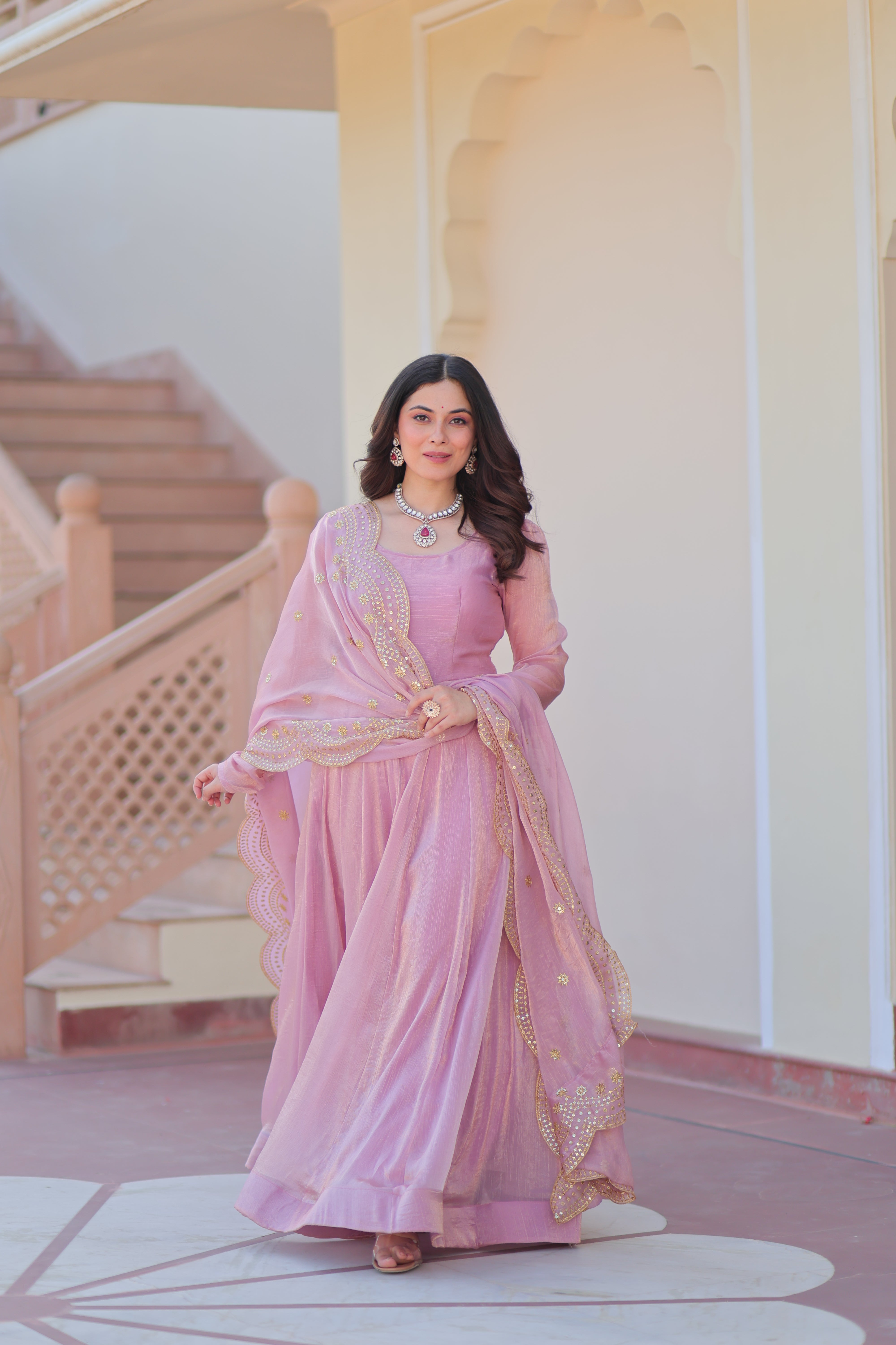 🤳🏻 PREMIUM READYMADE GOWN-DUPATTA COLLECTIONS 2025 💃🏻  💗 Fendy Chiffon gown with Sequins-Multi Embroidered Work Dupatta, it Designed to flatter all body types, gowns for women combine the best parts of western and Indian wear into one stunning ensemble. 💝